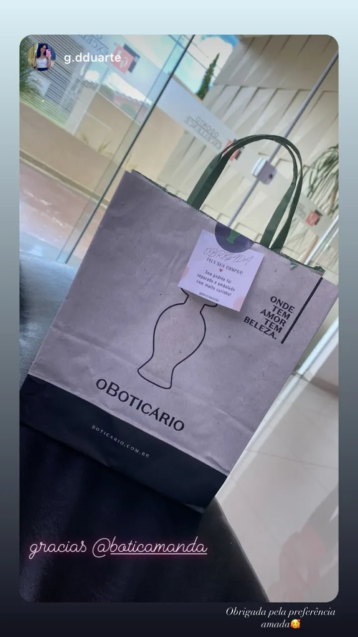 Publicação de uma cliente da Boticamanda